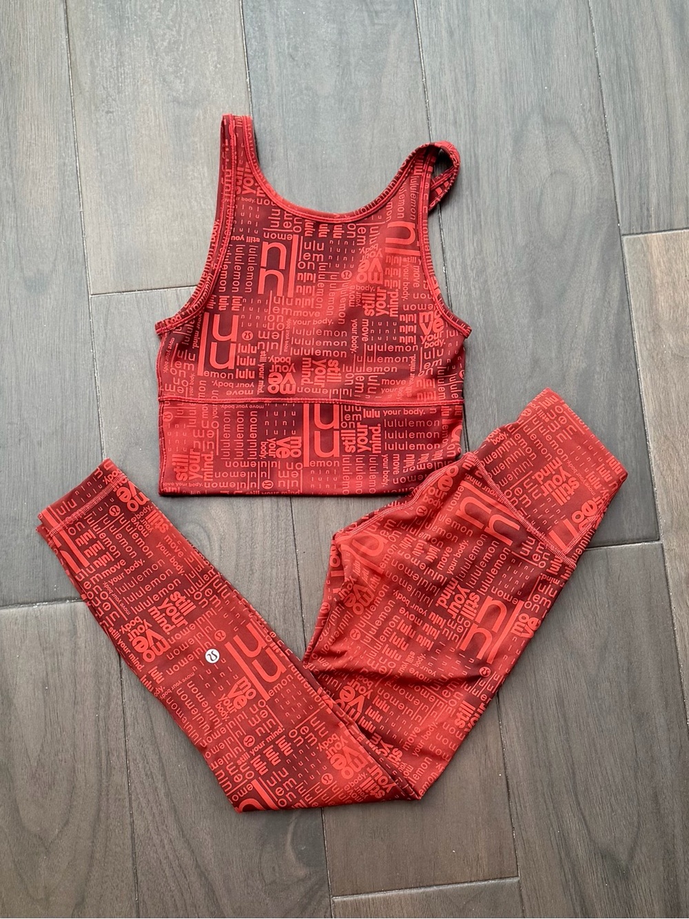 Lululemon Red Multi Matching Sz 2 Power Pivot Tank + Wunder Train Contour 25”